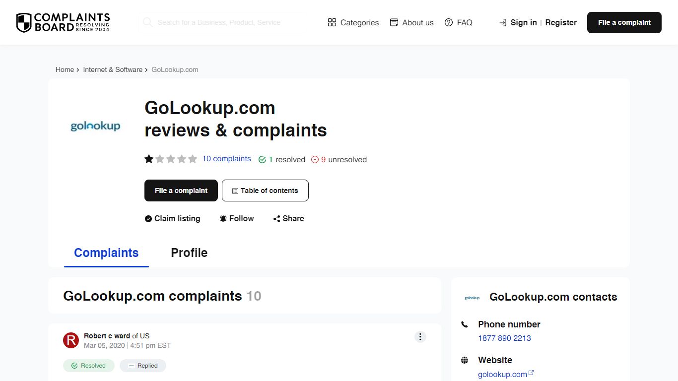 GoLookup.com: Reviews, Complaints, Customer Claims